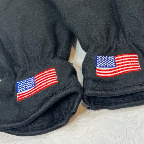 Black Soft Fleece Elastic Gloves USA Flag Large - Picture 8 of 12
